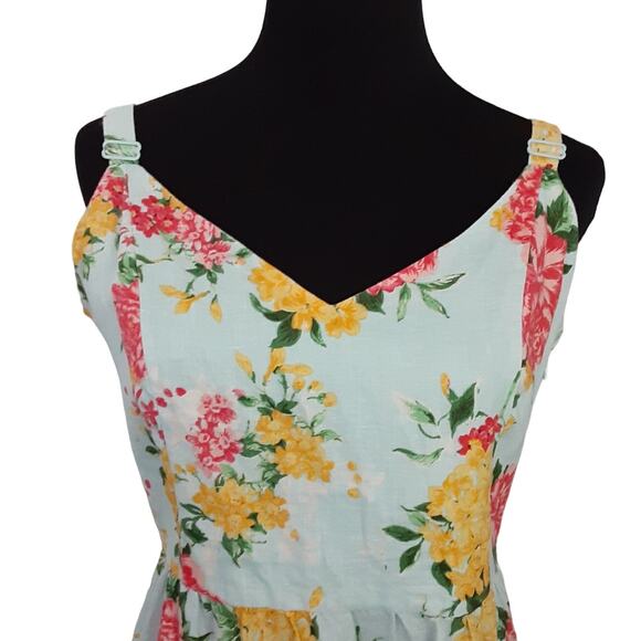 Cynthia Rowley 100% Linen Floral Sun Dress V Neck Mini Dress Womens 6 Resort - Picture 2 of 12